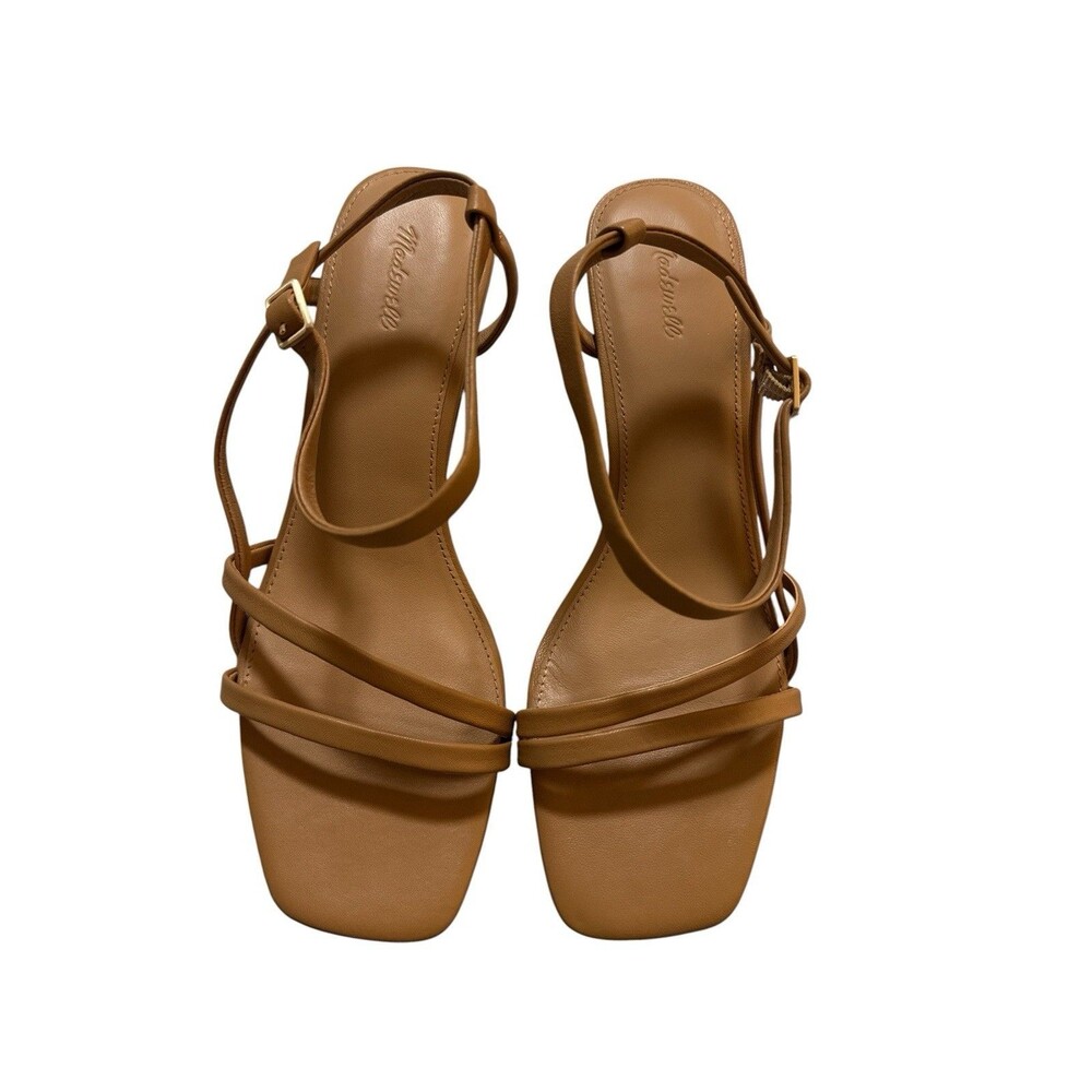 Madewell Shia Ankle Strap Sandals Tan Leather Clean Girl Minimalist Heels Size 9 - Picture 2 of 7